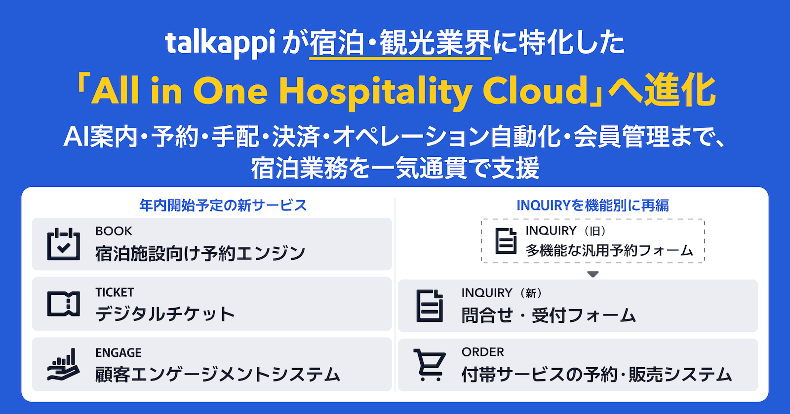 talkappiサービス再編 「All in One Hospitality Cloud」へ進化