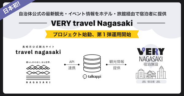 日本初！自治体公式の最新観光・イベント情報をホテル・旅館経由で宿泊者に提供する「VERY travel Nagasaki」プロジェクト始動、第１弾運用開始