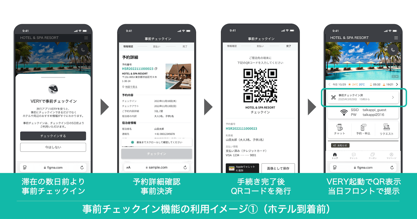 事前チェックイン機能利用イメージ（ホテル到着前）