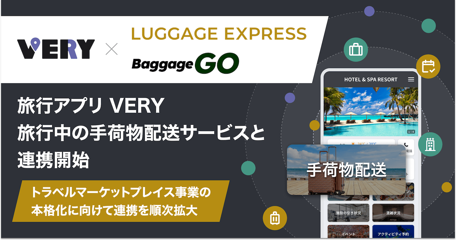 旅行アプリVERY、旅行中の手荷物配送サービスとの連携を開始！トラベルマーケットプレイス事業の本格化に向けて連携を順次拡大、12月より「LUGGAGE EXPRESS」および「Baggage GO」と接続